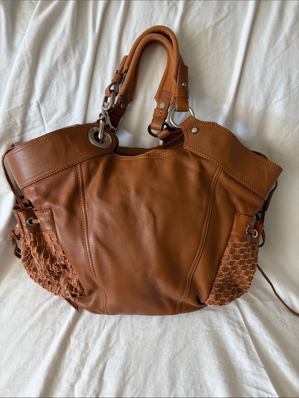 Francesco Biasia Leather Tote Bag in Cognac Brown